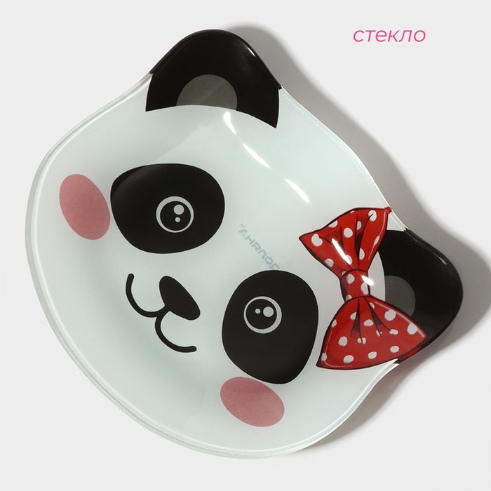 Тарелка стеклянная Доляна «Панда девочка», 14,9×12,9 см, цвет белый Тарелка стеклянная Доляна «Панда девочка», 14,9×12,9 см, цвет белый