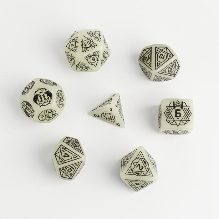 Кости игральные, дайсы для D&D (Dungeons and Dragons, ДнД), D&D, Кости игральные, дайсы для D&D (Dungeons and Dragons, ДнД), D&D, "Мистик" , 7 шт, светящиеся