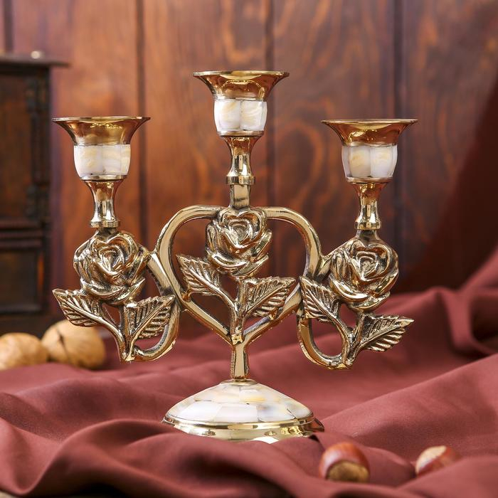 Подсвечник латунь на 3 свечи 16 см перламутр Подсвечник латунь на 3 свечи 16 см перламутр "Роза в сердце"