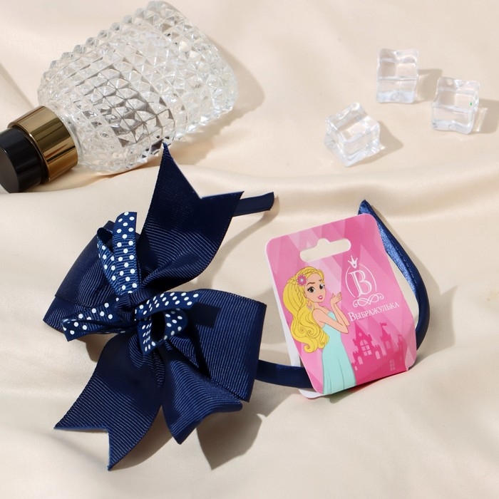 Ободок для волос  Ободок для волос "Школьница" бант в горошек, 1 см, синий