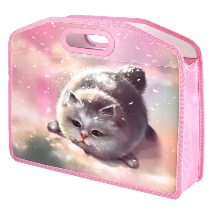 Папка с ручками пластиковая А4, 370 х 300 х 110 мм, с вырубной ручкой, Феникс Папка с ручками пластиковая А4, 370 х 300 х 110 мм, с вырубной ручкой, Феникс "Кот"