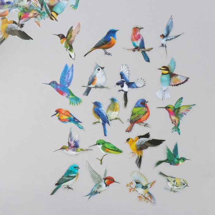 Наклейки для творчества пластик PVC Наклейки для творчества пластик PVC "Красочные птицы" набор 40 шт 9х10.5 см