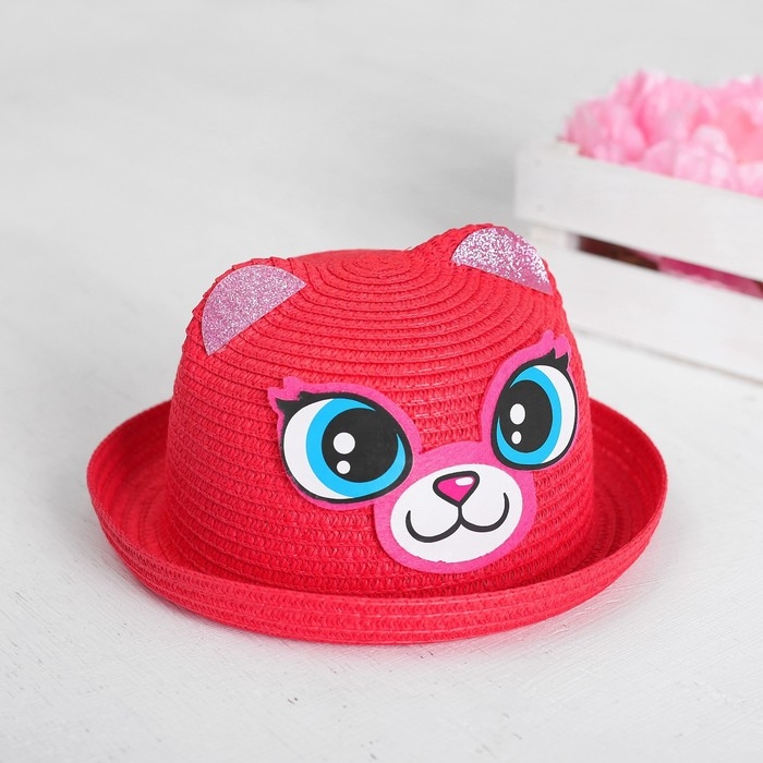 Панама детская соломенна для девочки «Кошечка», с ушками, р-р 52-54, 2-6 лет Панама детская соломенна для девочки «Кошечка», с ушками, р-р 52-54, 2-6 лет