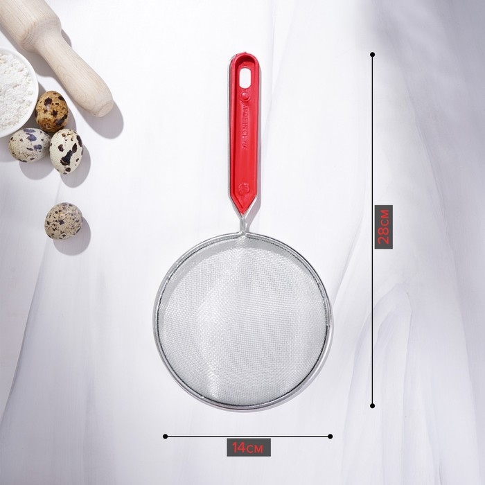 Сито для просеивания Доляна «Хозяюшка», d=14 см, цвет красный Сито для просеивания Доляна «Хозяюшка», d=14 см, цвет красный