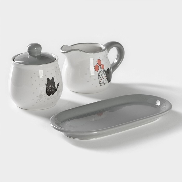 Набор сервировочный Доляна «Уютные коты», 2 предмета: молочник 270 мл, сахарница 310 мл Набор сервировочный Доляна «Уютные коты», 2 предмета: молочник 270 мл, сахарница 310 мл