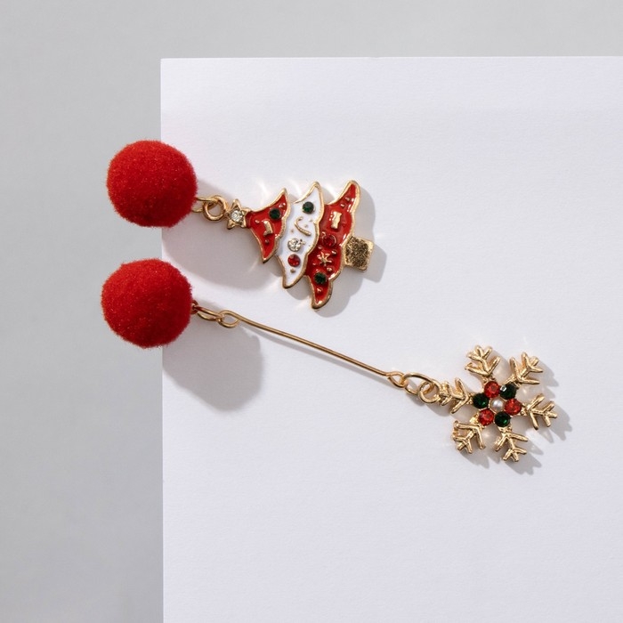 Новый год! Серьги «Новогодние пушистые» елка и снежинка, цветные Новый год! Серьги «Новогодние пушистые» елка и снежинка, цветные