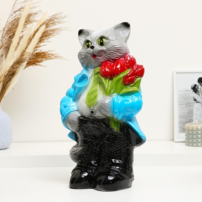 Копилка Копилка "Кот большой с тюльпанами" серый 20х23х41см МИКС