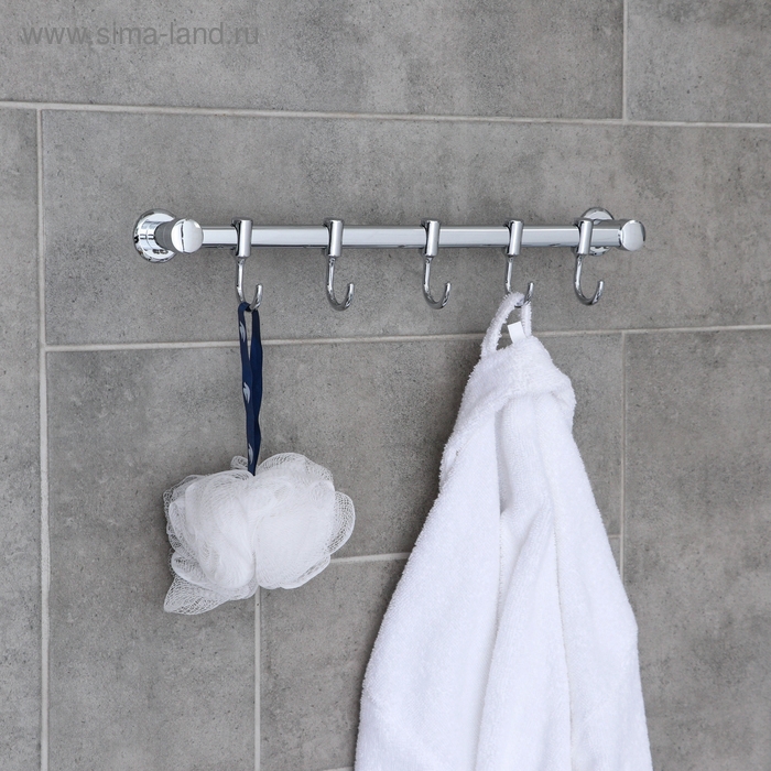 Крючок настенный на планке, двигающийся, Accoona А163-5, 5 шт, цвет хром Крючок настенный на планке, двигающийся, Accoona А163-5, 5 шт, цвет хром