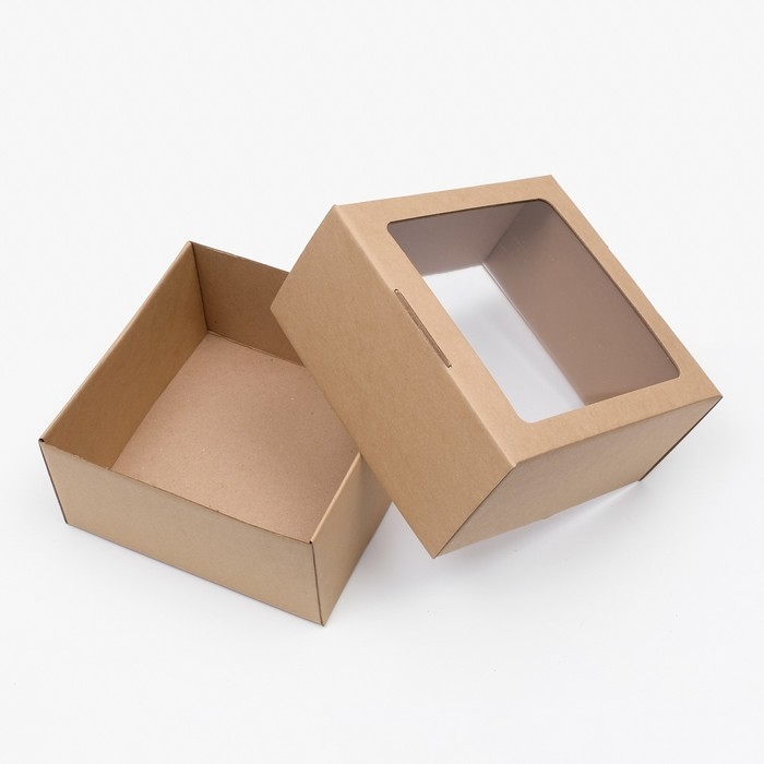 Коробка самосборная, с окном, крафт, бурая, 23 х 23 х 12 см Коробка самосборная, с окном, крафт, бурая, 23 х 23 х 12 см