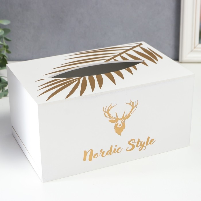 Шкатулка МДФ для салфеток Шкатулка МДФ для салфеток "Золотой олень" белая 10х13х20 см