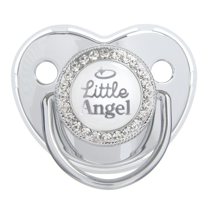 Соска - пустышка силиконовая ортодонтическая «LITTLE ANGEL», от 12 мес., с колпачком, цвет серебро, стразы Соска - пустышка силиконовая ортодонтическая «LITTLE ANGEL», от 12 мес., с колпачком, цвет серебро, стразы