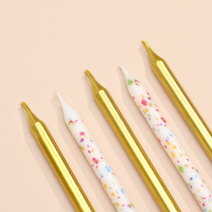 Свечи для торта Свечи для торта "Конфетти", 12 шт, золотые и белые
