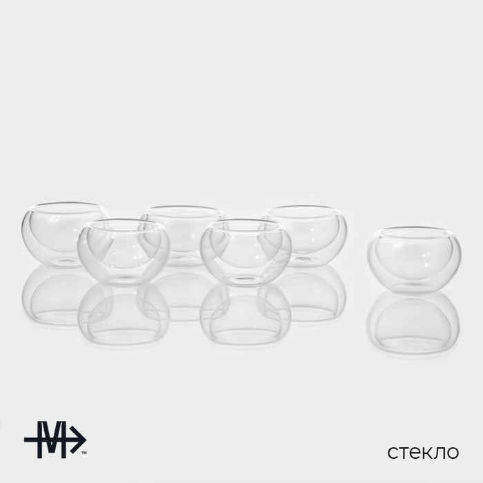 Набор пиал стеклянных с двойными стенками Magistro «Сакура», 50 мл, 6 шт Набор пиал стеклянных с двойными стенками Magistro «Сакура», 50 мл, 6 шт