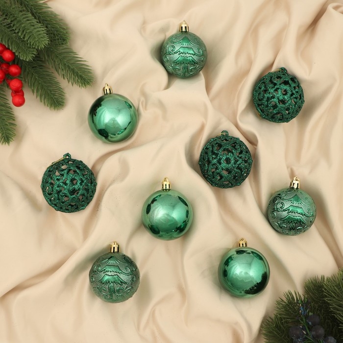 Набор шаров пластик d-5,5 см, 9 шт Набор шаров пластик d-5,5 см, 9 шт "Карнавал" завитки, зелёный