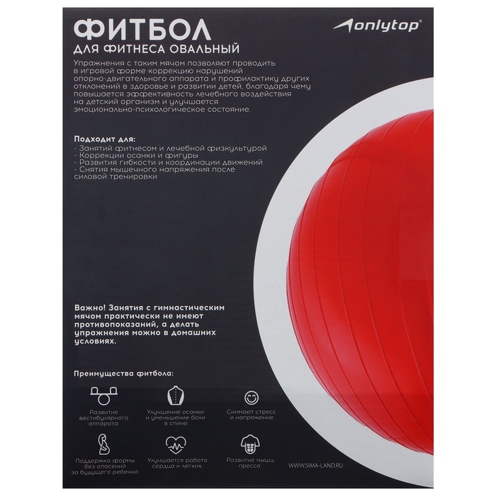 Фитбол овальный ONLYTOP, 77х40х40 см, 900 г, цвета МИКС Фитбол овальный ONLYTOP, 77х40х40 см, 900 г, цвета МИКС