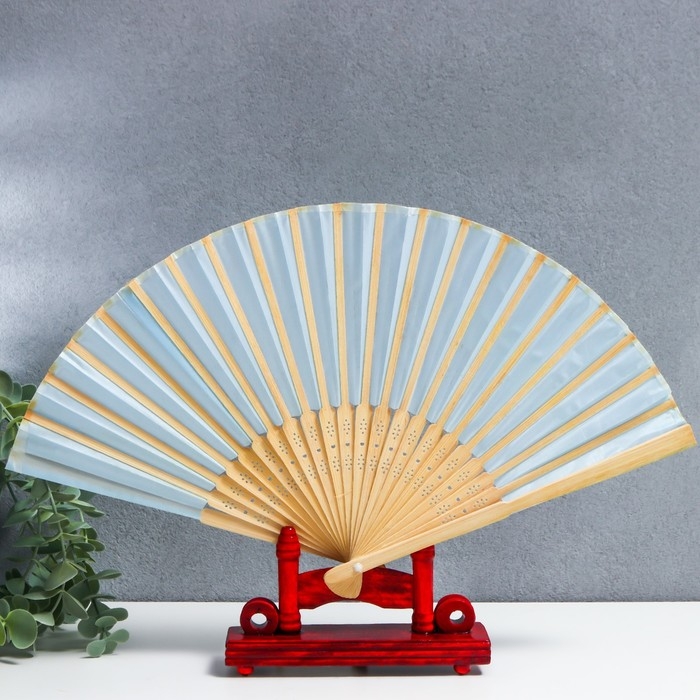 Веер бамбук, текстиль h=21 см  Веер бамбук, текстиль h=21 см "Моноцвет" в коробке, нежно голубой