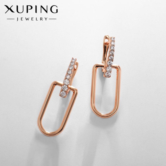 Серьги со стразами XUPING пирамида, цвет белый в розовом золоте Серьги со стразами XUPING пирамида, цвет белый в розовом золоте