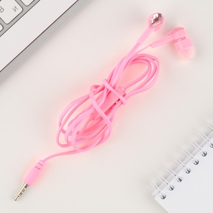 Наушники вакуумные со стразами, розовые Наушники вакуумные со стразами, розовые