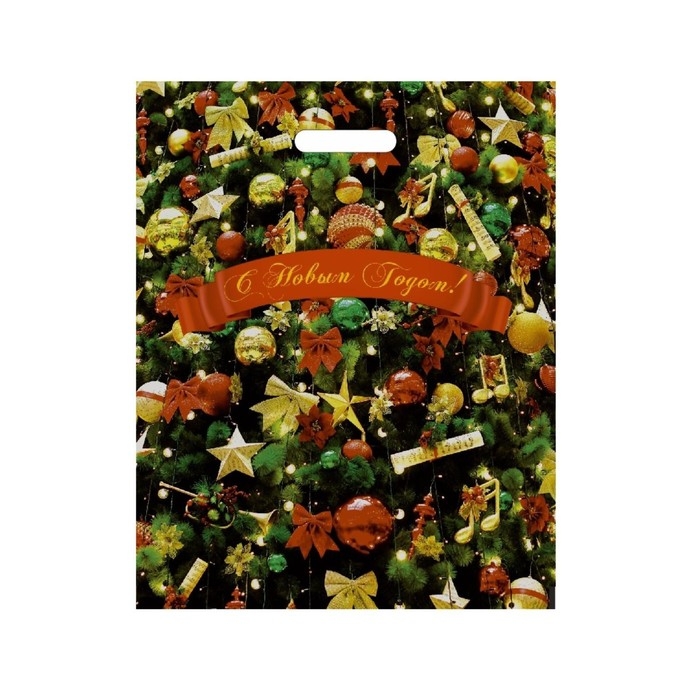 Пакет Пакет "Новогодние игрушки", полиэтиленовый с вырубной ручкой, 38х47 см, 60 мкм набор 5 штук