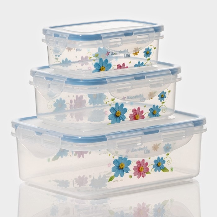 Набор ланч - боксов пластиковых прямоугольных &laquo;Полянка&raquo;, 3 шт: 150 мл, 300 мл, 500 мл, цвет МИКС