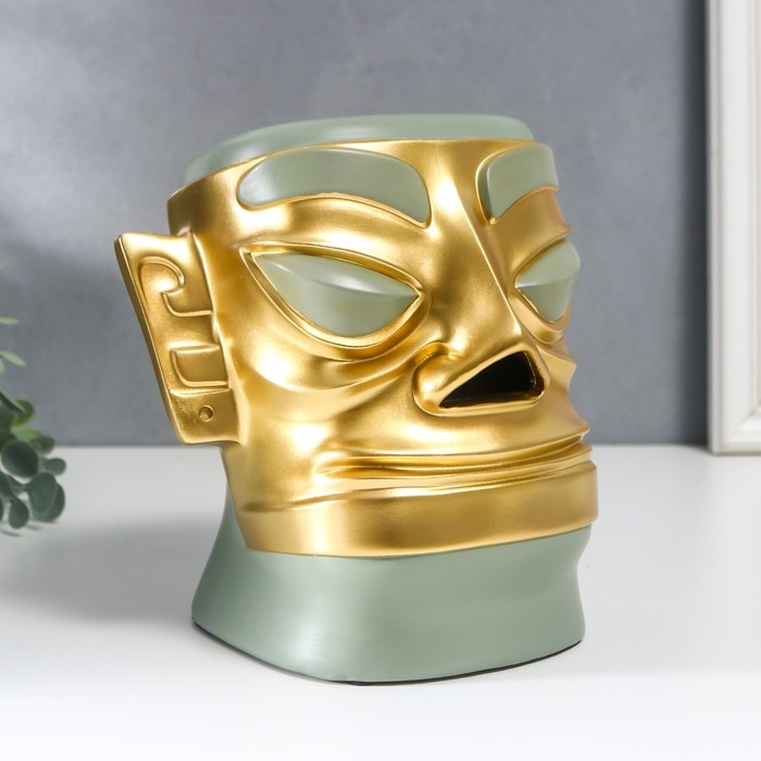 Сувенир полистоун салфетница  Сувенир полистоун салфетница "Абориген с острым носом" зелёно-золотой 19х12х20 см