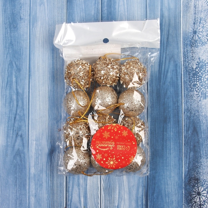 Набор шаров пластик d-3 см, 12 шт Набор шаров пластик d-3 см, 12 шт "Золотая посыпка"