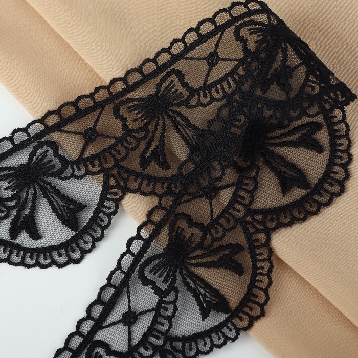 Кружево на сетке, 55 мм × 11 ± 1 м, цвет чёрный Кружево на сетке, 55 мм × 11 ± 1 м, цвет чёрный