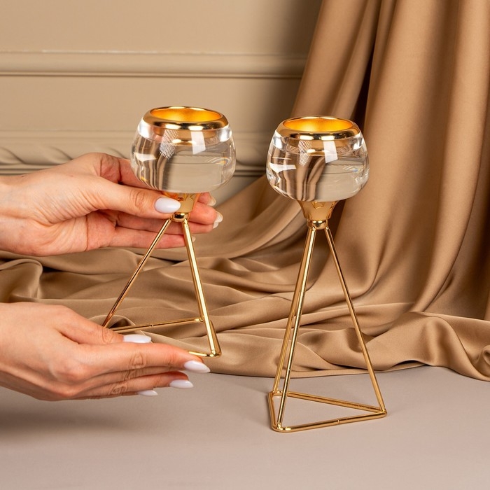 Подсвечник металл, стекло на 1 свечу «Изысканность» цвет золото 9.5 х 9.5 х 17 см Подсвечник металл, стекло на 1 свечу «Изысканность» цвет золото 9.5 х 9.5 х 17 см