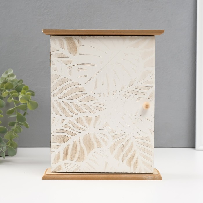 Ключница дерево 6 крючков Ключница дерево 6 крючков "Белые пальмовые листья" 25,5х20,5х6,5 см МИКС