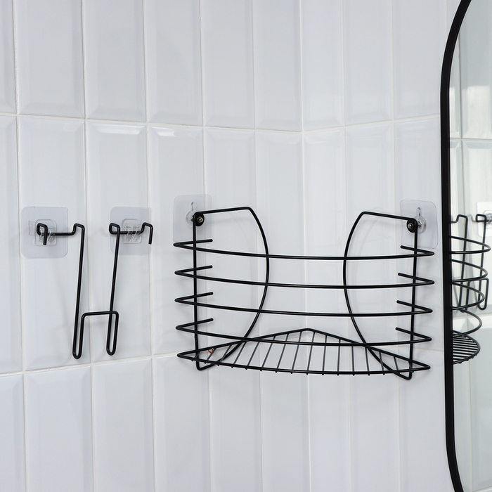 Полка угловая с держателем для телефона, 22,5×22,5×20,5 см, цвет черный Полка угловая с держателем для телефона, 22,5×22,5×20,5 см, цвет черный