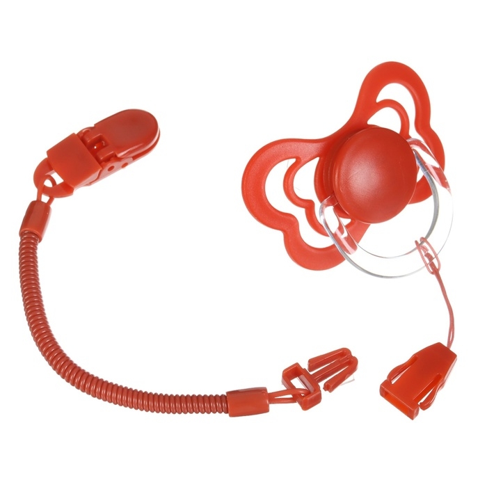 Соска - пустышка ортодонтическая, силикон, +6 мес., с держателем, цвет вишневый Соска - пустышка ортодонтическая, силикон, +6 мес., с держателем, цвет вишневый