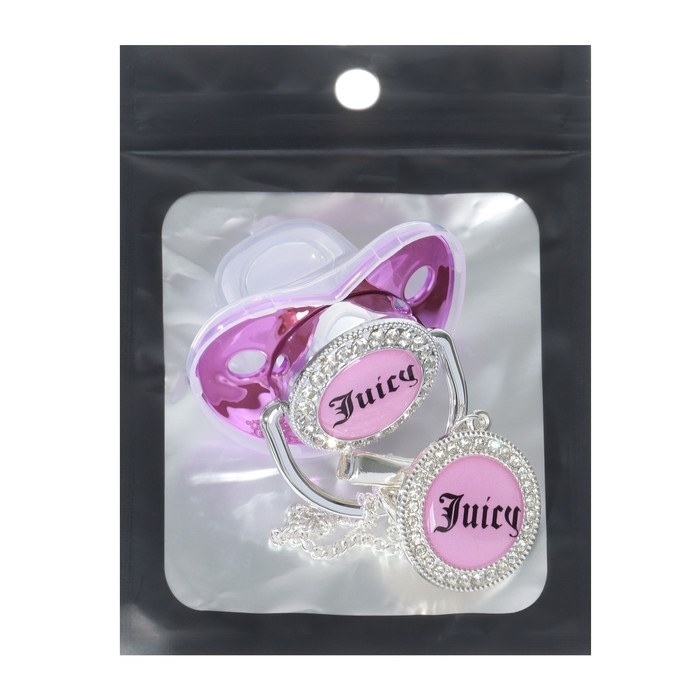 Соска - пустышка силиконовая ортодонтическая «JUICY», от 6 мес., с колпачком + держатель - цепочка, цвет розовый/серебло, стразы Соска - пустышка силиконовая ортодонтическая «JUICY», от 6 мес., с колпачком + держатель - цепочка, цвет розовый/серебло, стразы