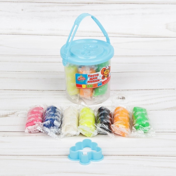 Тесто для лепки 7 цветов, 105 г + 1 формочка + крышка-формочка, МИКС Тесто для лепки 7 цветов, 105 г + 1 формочка + крышка-формочка, МИКС