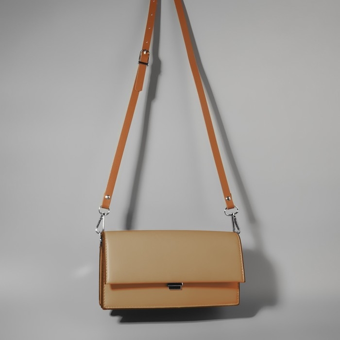 Ручка для сумки из натуральной кожи, регулируемая, с карабинами, 125 ± 2 см × 1,2 см, цвет бежевый/серебряный Ручка для сумки из натуральной кожи, регулируемая, с карабинами, 125 ± 2 см × 1,2 см, цвет бежевый/серебряный