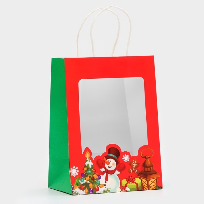 Пакет подарочный новогодний с окном Пакет подарочный новогодний с окном "Снеговик" 19 х 26 х 13 см.