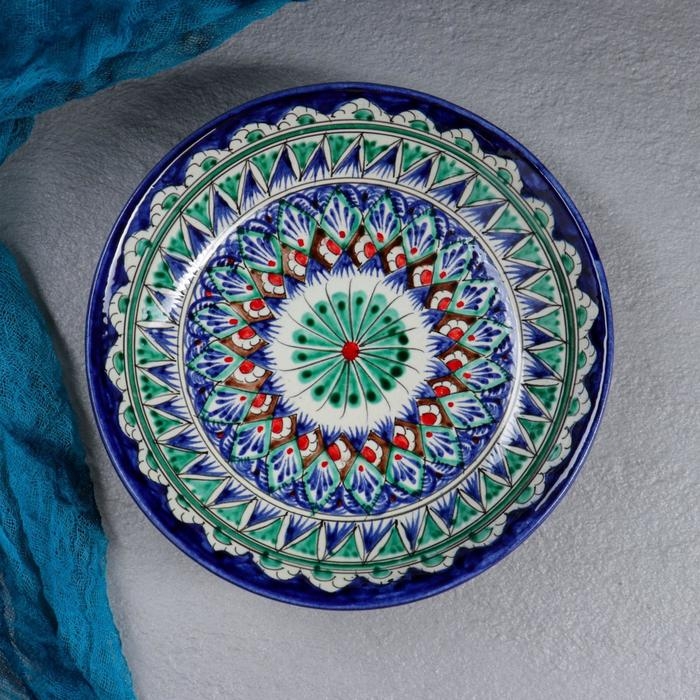 Тарелка Риштанская Керамика Тарелка Риштанская Керамика "Узоры", синяя, глубокая, 20 см