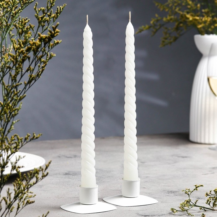 Набор свечей витых, 2,2х 25  см, лакированная 2 штуки, белый Набор свечей витых, 2,2х 25  см, лакированная 2 штуки, белый