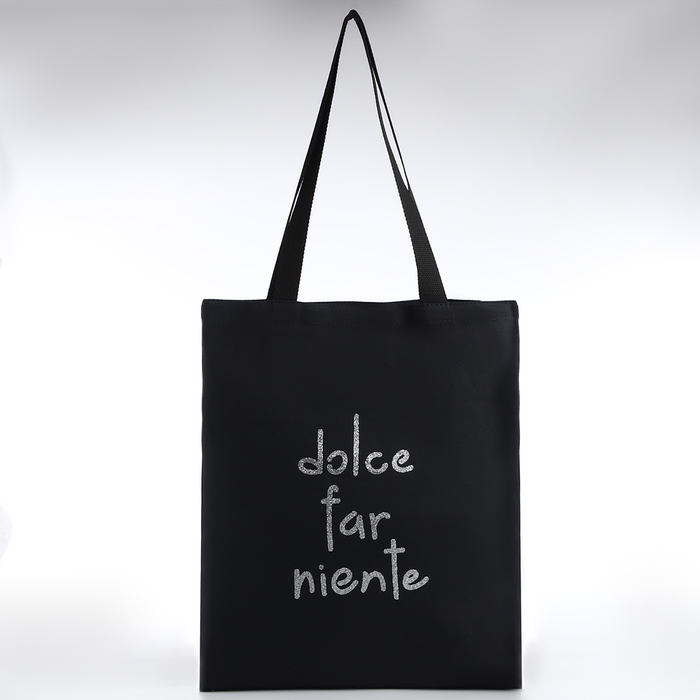 Шопер Шопер "Сладкое безделье", 35х0,5х40, принт с блёстками, без подклада, чёрный