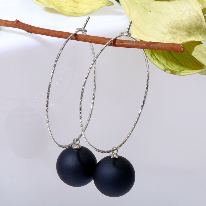 Серьги ассорти «Снежок» в кольце, цвет чёрный в серебре Серьги ассорти «Снежок» в кольце, цвет чёрный в серебре