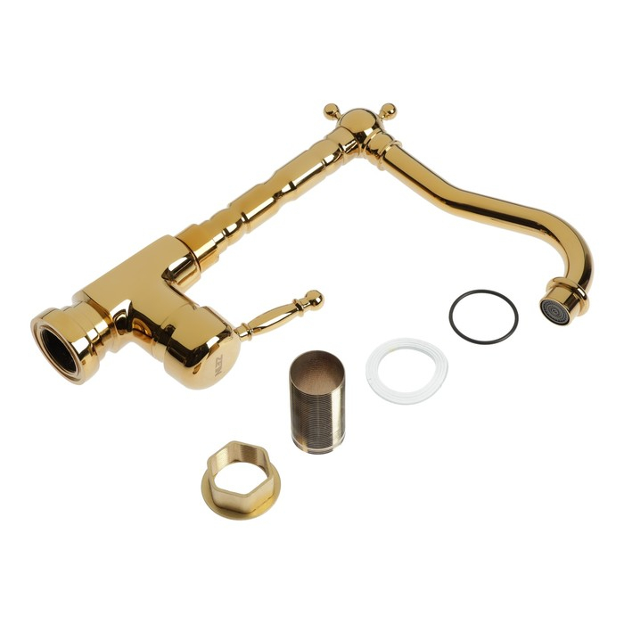 Смеситель для раковины ZEIN Ретро, высокий излив, без подводки, латунь, цвет золото Смеситель для раковины ZEIN Ретро, высокий излив, без подводки, латунь, цвет золото