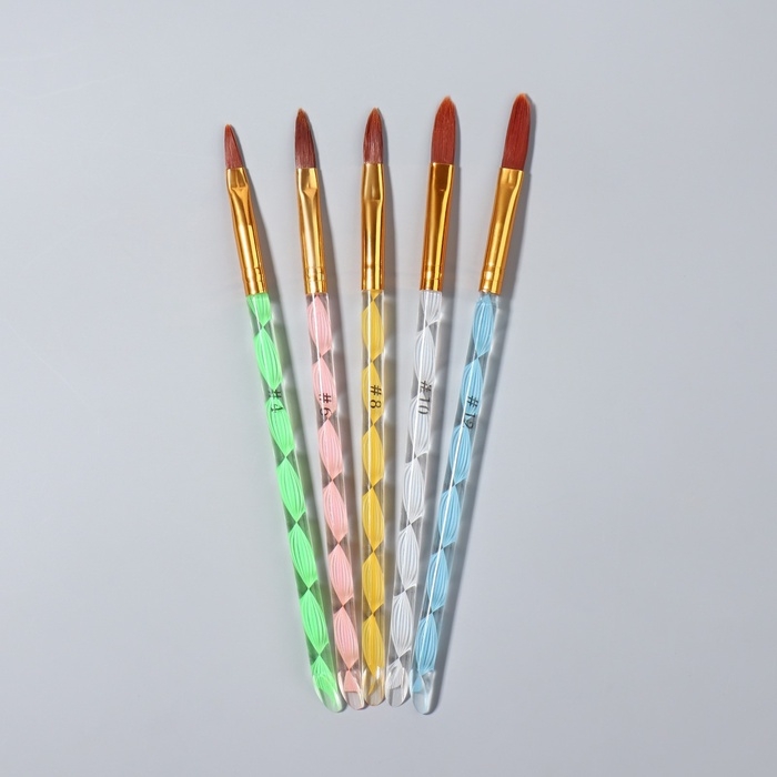 Набор кистей для наращивания и дизайна ногтей «Лепесток», 5 шт, 17 см, №4/6/8/10/12, разноцветный Набор кистей для наращивания и дизайна ногтей «Лепесток», 5 шт, 17 см, №4/6/8/10/12, разноцветный