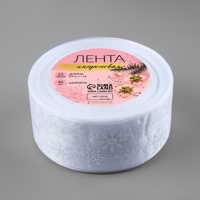 Новый год! Лента капроновая «Снежинки», 40 мм × 23 ± 1 м, цвет серебряный/белый Новый год! Лента капроновая «Снежинки», 40 мм × 23 ± 1 м, цвет серебряный/белый