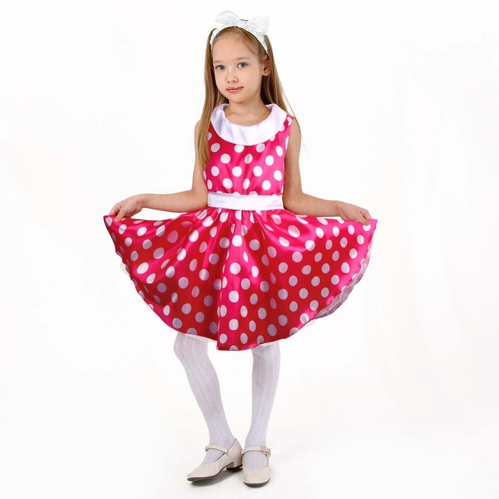 Карнавальный костюм «Стиляги 6», платье фуксия в белый горох, повязка, р. 30, рост 110-116 см Карнавальный костюм «Стиляги 6», платье фуксия в белый горох, повязка, р. 30, рост 110-116 см