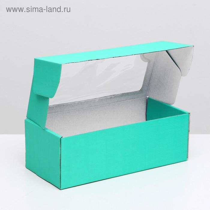 Коробка самосборная, с окном, мятная, 16 х 35 х 12 см МИКС Коробка самосборная, с окном, мятная, 16 х 35 х 12 см МИКС