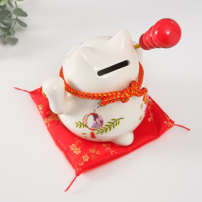 Копилка керамика Копилка керамика "Кот манэки-нэко на коврике с колокольчиками" 12,5х13х10,5 см