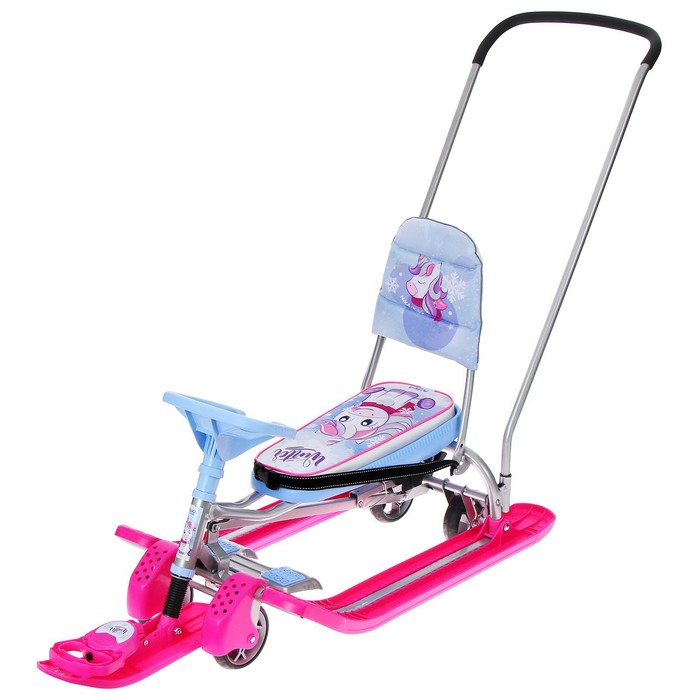 Снегокат с колёсами «Тимка спорт 6 Единорог», ТС6-М/ЕР, с родительской ручкой, со спинкой и ремнём безопасности Снегокат с колёсами «Тимка спорт 6 Единорог», ТС6-М/ЕР, с родительской ручкой, со спинкой и ремнём безопасности