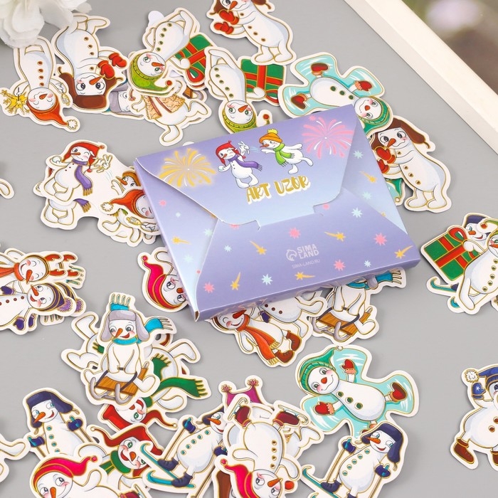 Наклейки для творчества Наклейки для творчества "Снеговички-оболтусы" тиснение золото набор 48 шт 9х7х0,8 см