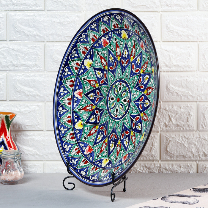 Ляган круглый Риштанская Керамика, 43см, цветной орнамент Ляган круглый Риштанская Керамика, 43см, цветной орнамент