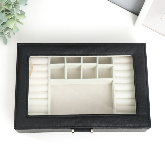 Шкатулка кожзам для украшений  Шкатулка кожзам для украшений "Хэмптонс" чёрная 5,5х27х18 см