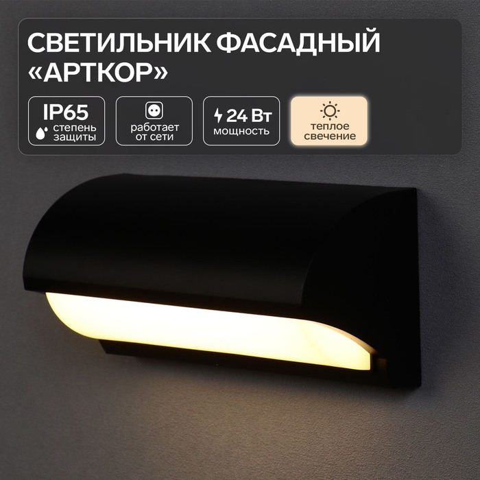 Светильник фасадный «Арткор», FSD-058, 24 Вт, 3000K, IP65, 220 В, пластик, черный Светильник фасадный «Арткор», FSD-058, 24 Вт, 3000K, IP65, 220 В, пластик, черный